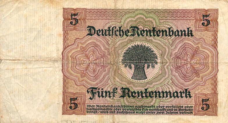 Back of Germany p169: 5 Rentenmark from 1926