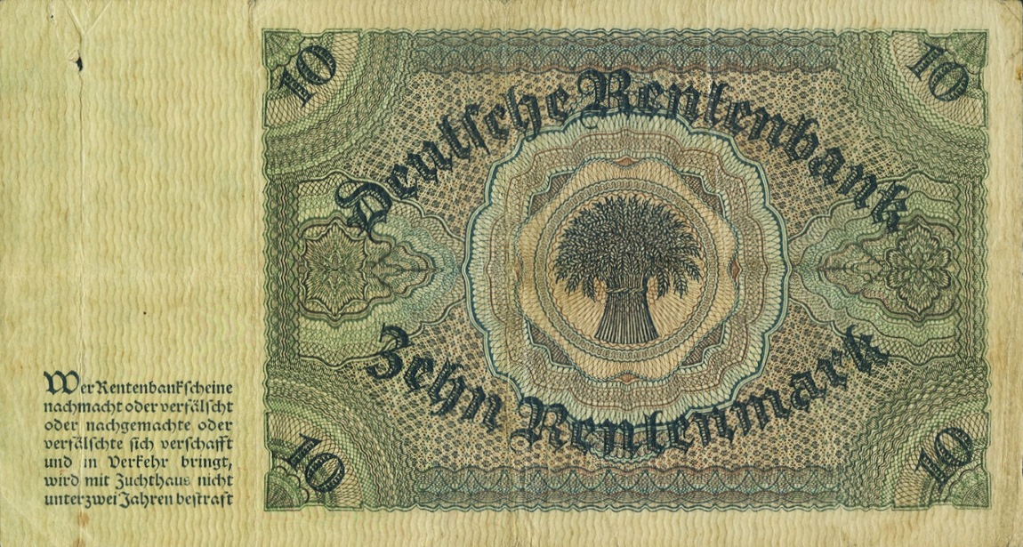 Back of Germany p170: 10 Rentenmark from 1925