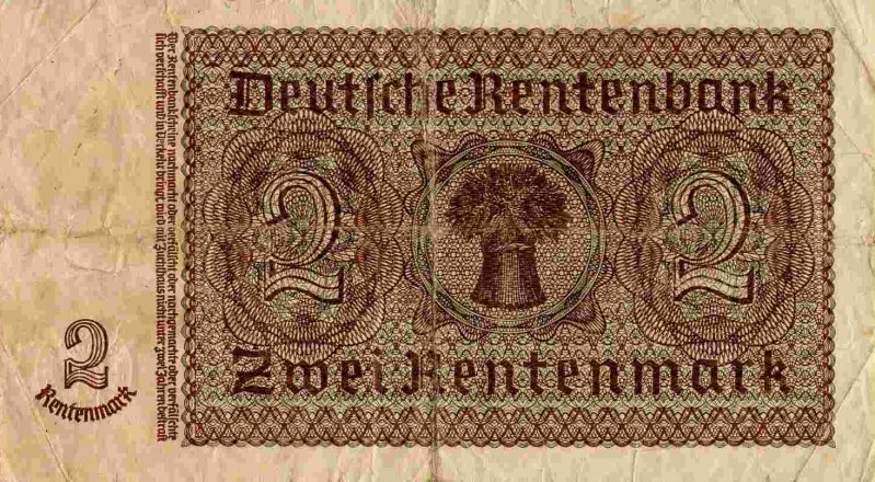 Back of Germany p174b: 2 Rentenmark from 1937