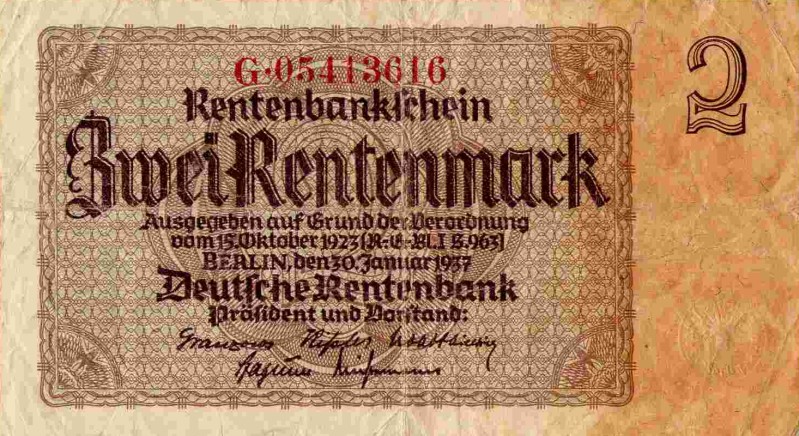 Front of Germany p174b: 2 Rentenmark from 1937