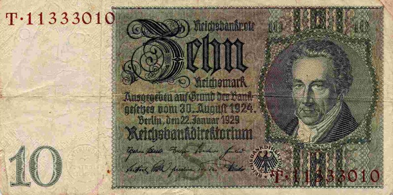 Front of Germany p180b: 10 Reichsmark from 1929