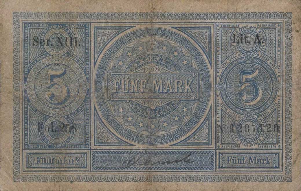 Back of Germany p1: 5 Mark from 1874