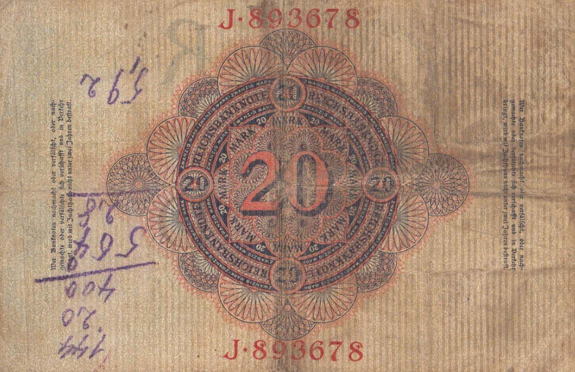 Back of Germany p40a: 20 Mark from 1910