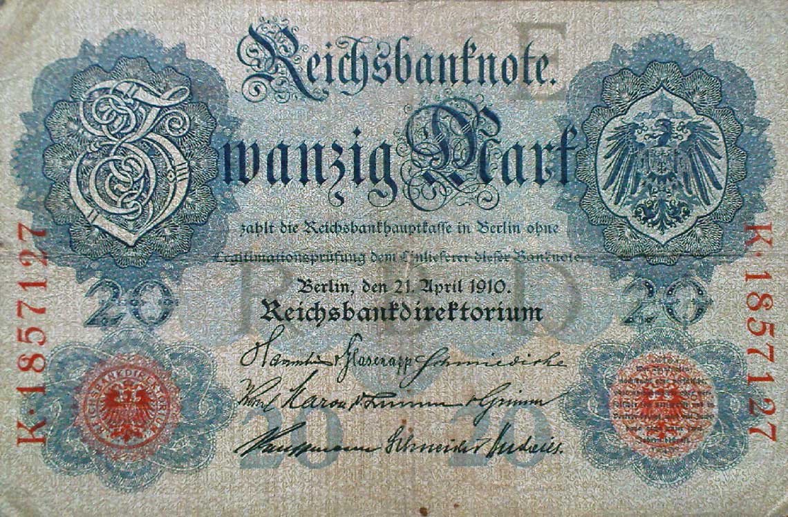 Front of Germany p40c: 20 Mark from 1910