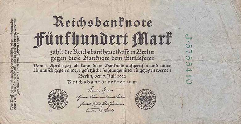 Front of Germany p74b: 500 Mark from 1923