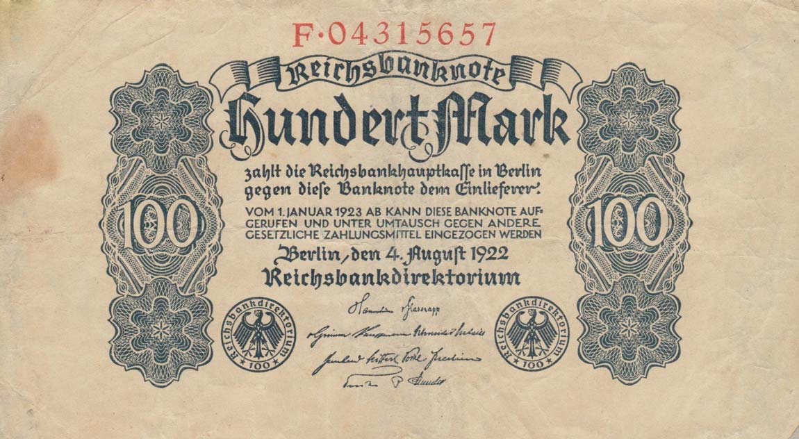 Front of Germany p75: 100 Mark from 1922