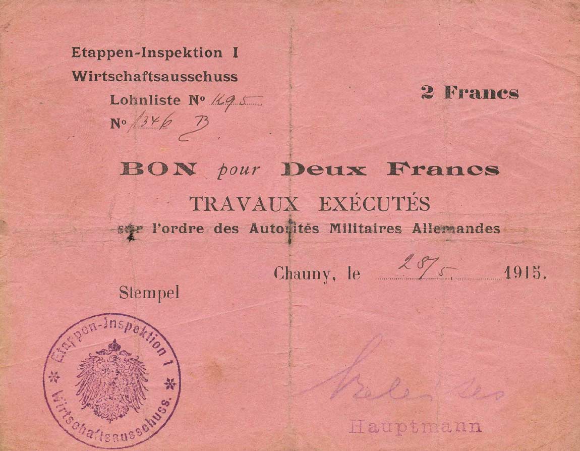 Front of Germany pM3: 2 Francs from 1915