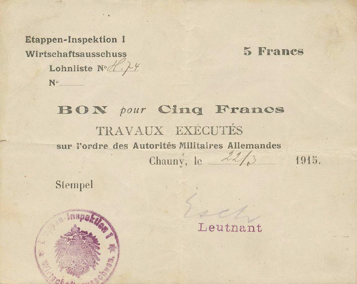 Front of Germany pM4: 5 Francs from 1915