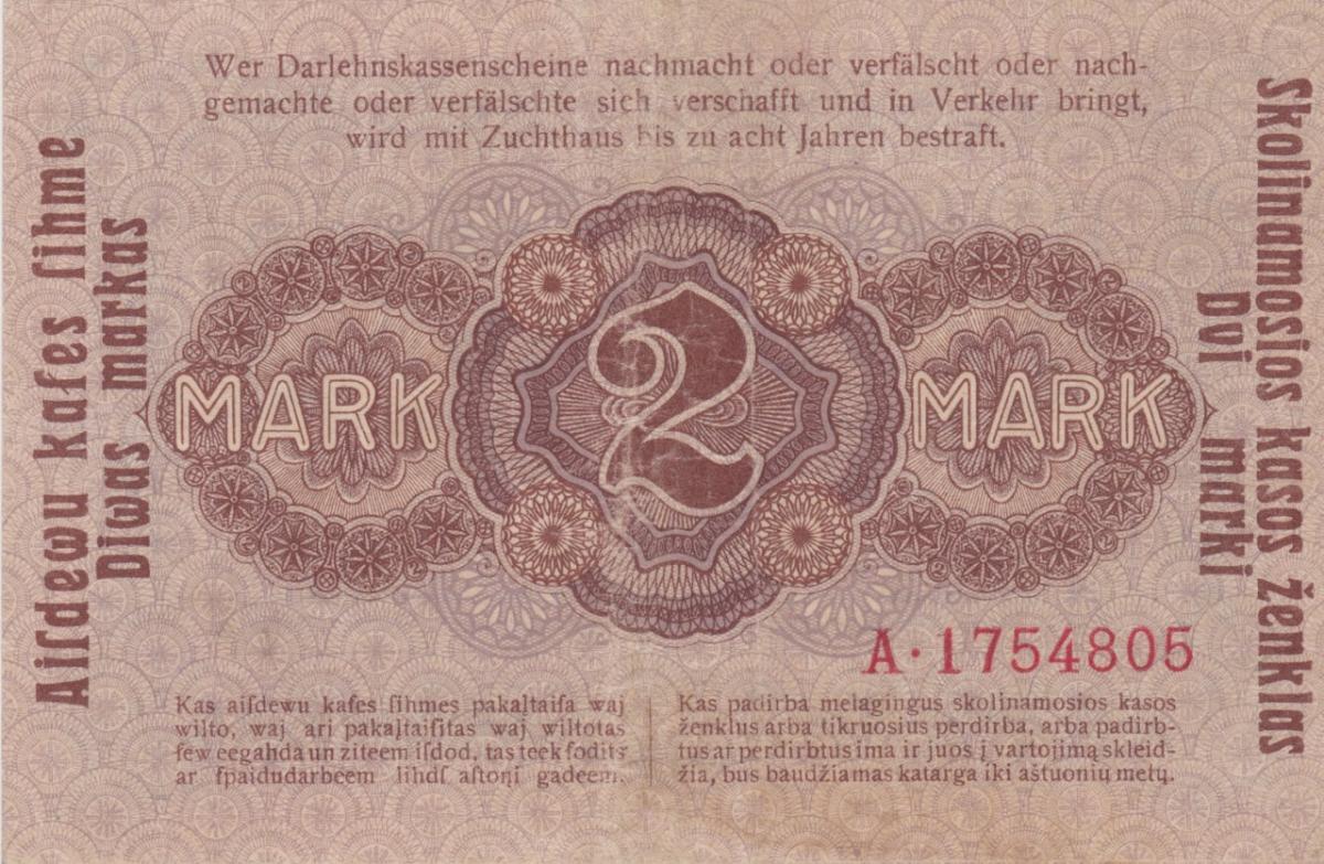 Back of Germany pR129: 2 Mark from 1918