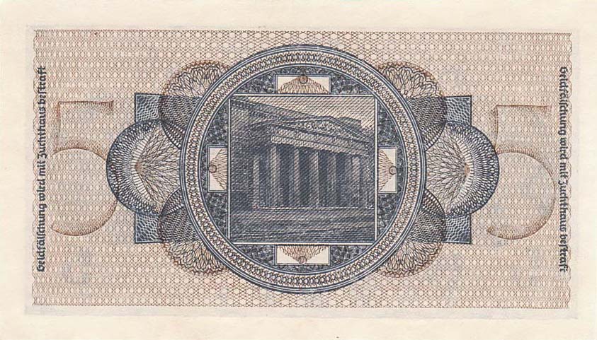 Back of Germany pR138b: 5 Reichsmark from 1940
