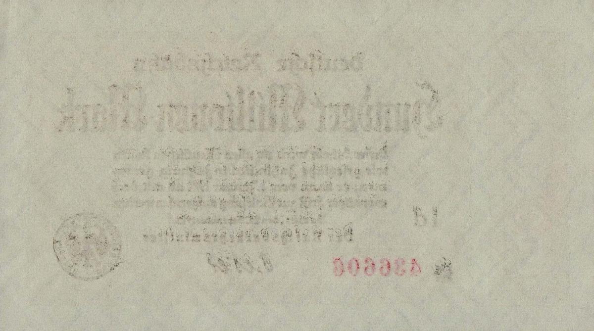 Back of Germany pS1017b: 100000000 Mark from 1923