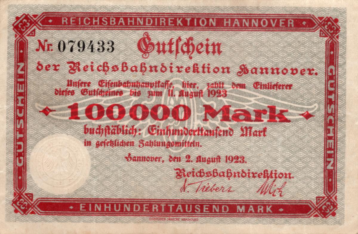 Front of Germany pS1251: 100000 Mark from 1923
