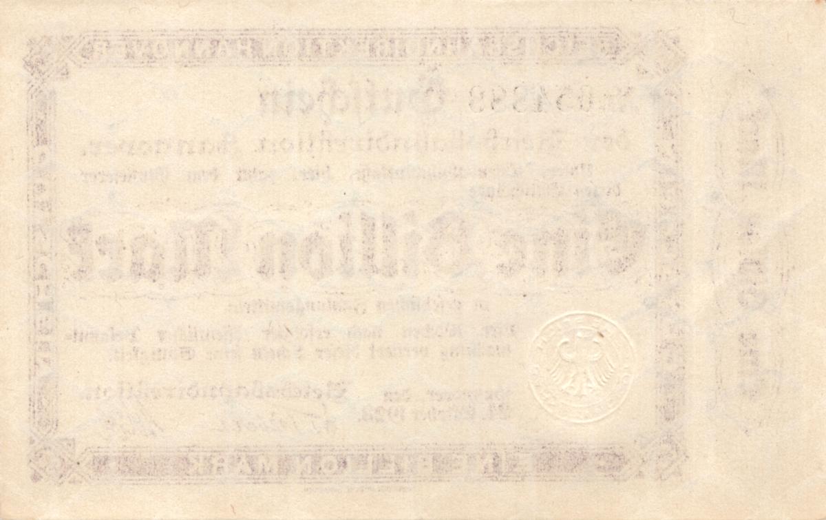 Back of Germany pS1260b: 1000000000 Mark from 1923
