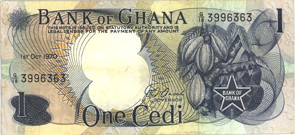 Front of Ghana p10c: 1 Cedi from 1970