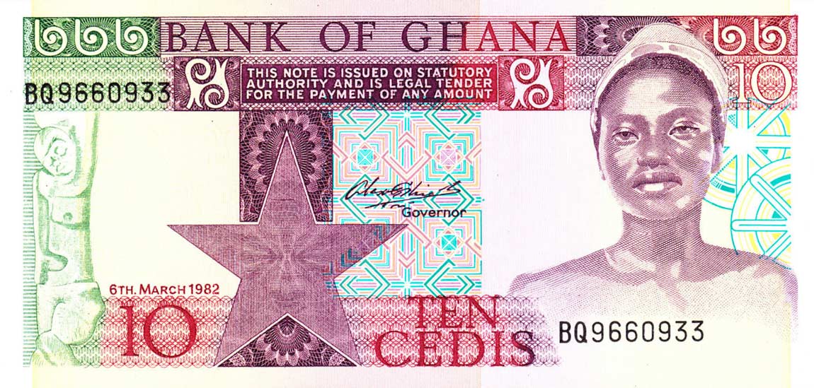 Front of Ghana p20d: 10 Cedis from 1982