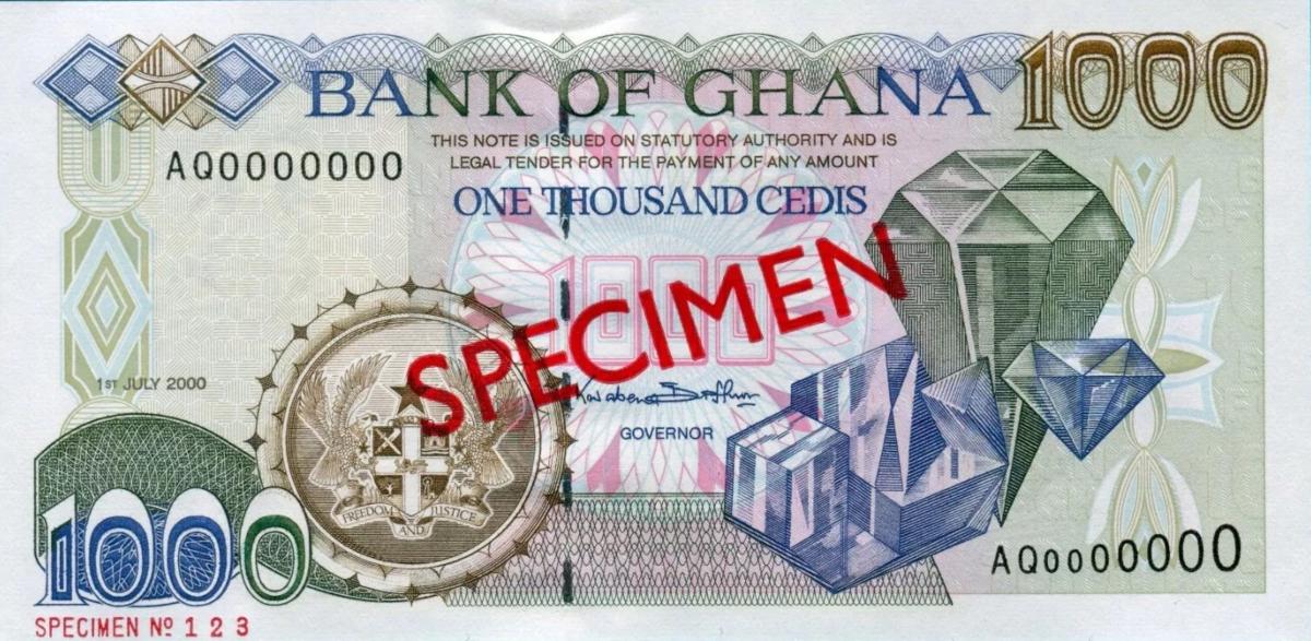 Front of Ghana p32s: 1000 Cedis from 2000