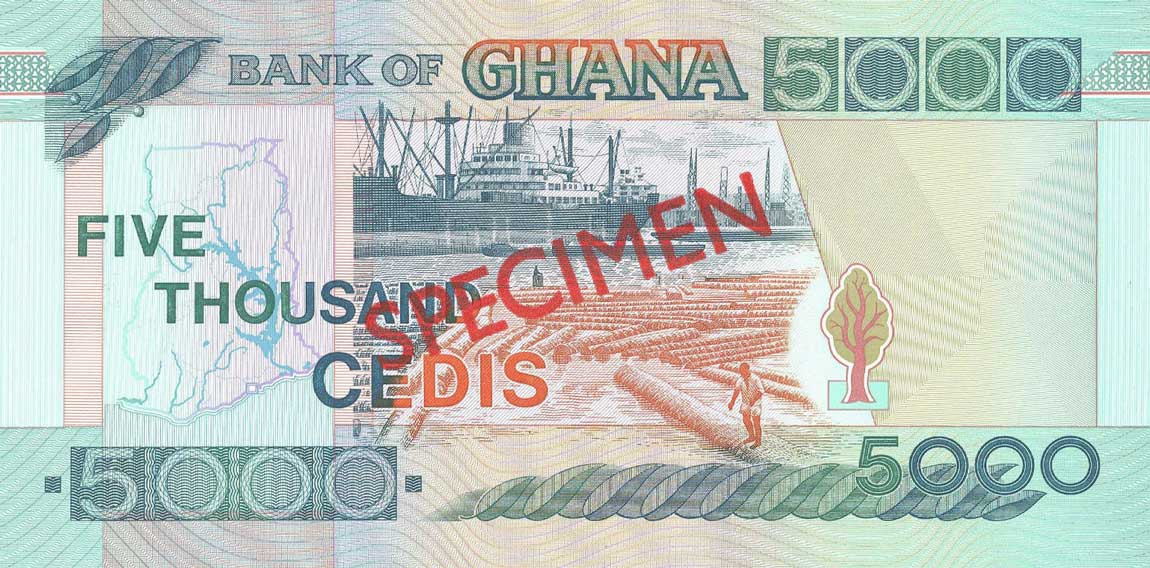 Back of Ghana p34s: 5000 Cedis from 1996