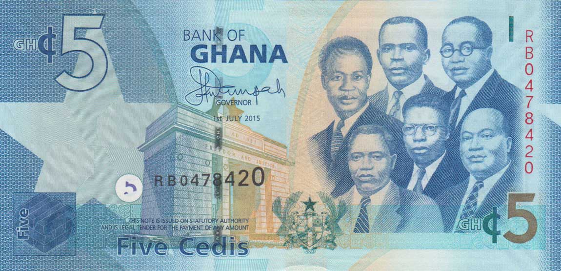 Front of Ghana p38f: 5 Cedis from 2015