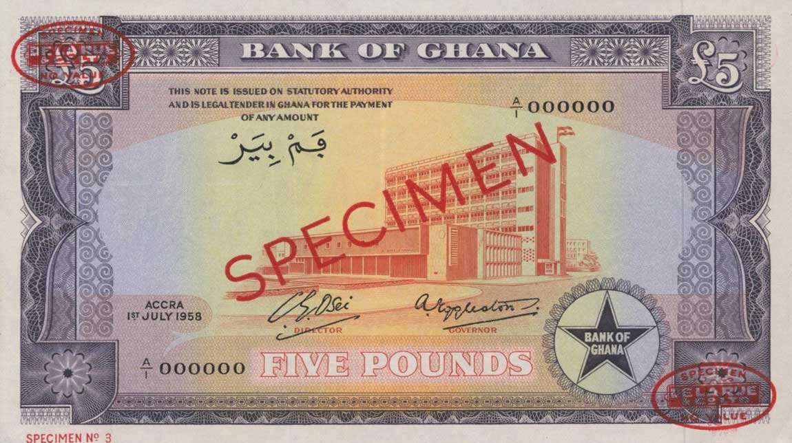 Front of Ghana p3s1: 5 Pounds from 1958