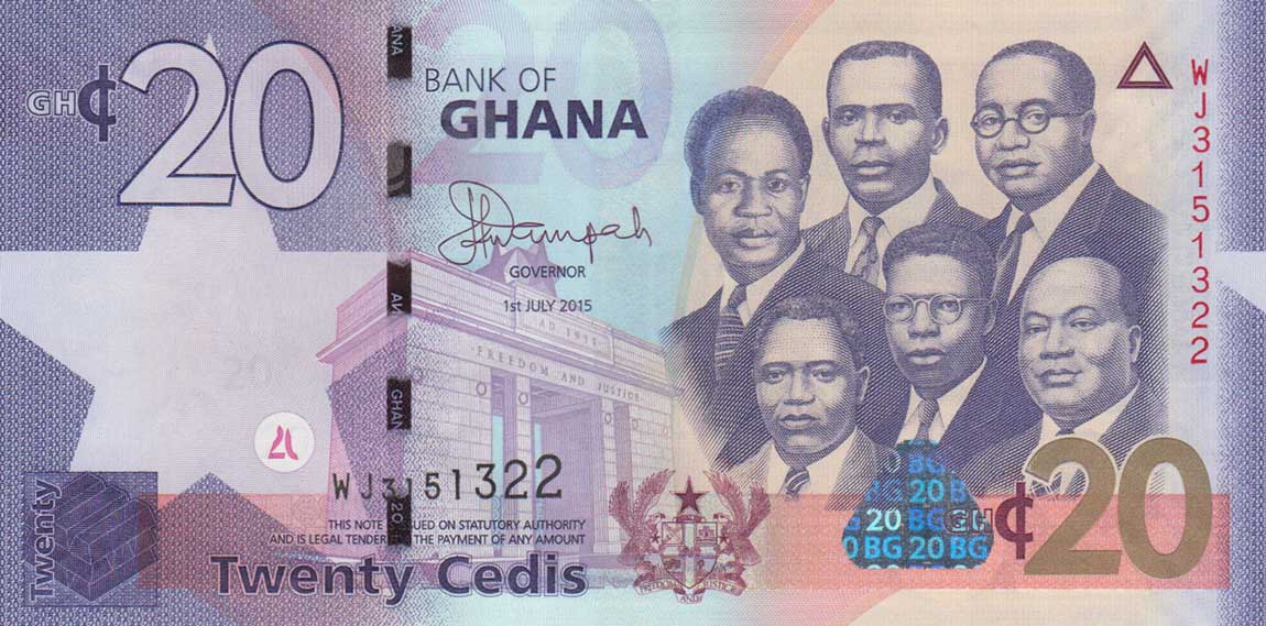 Front of Ghana p40f: 20 Cedis from 2015