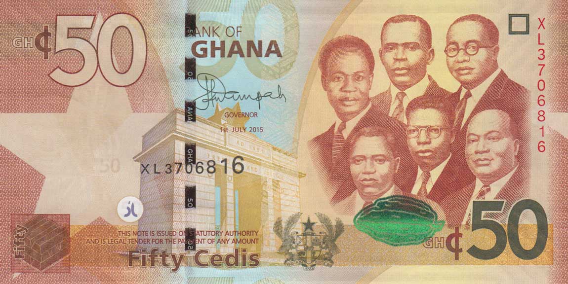 Front of Ghana p42c: 50 Cedis from 2015