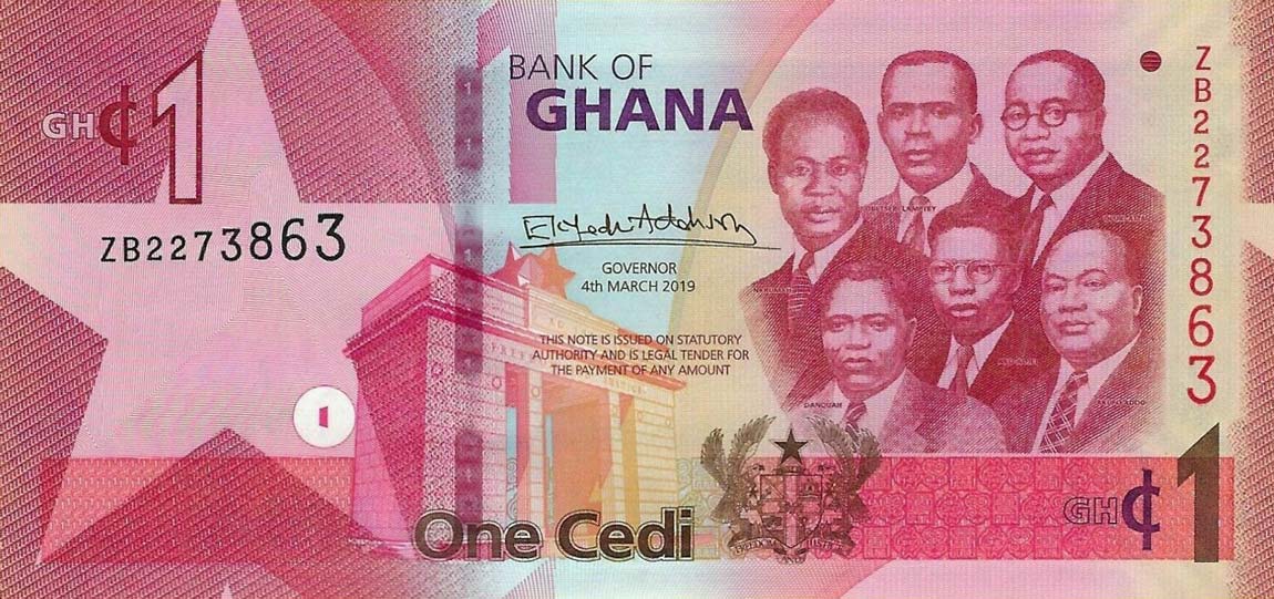 Front of Ghana p45: 1 Cedi from 2019
