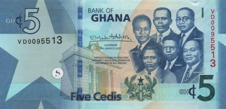 Front of Ghana p46b: 5 Cedis from 2022