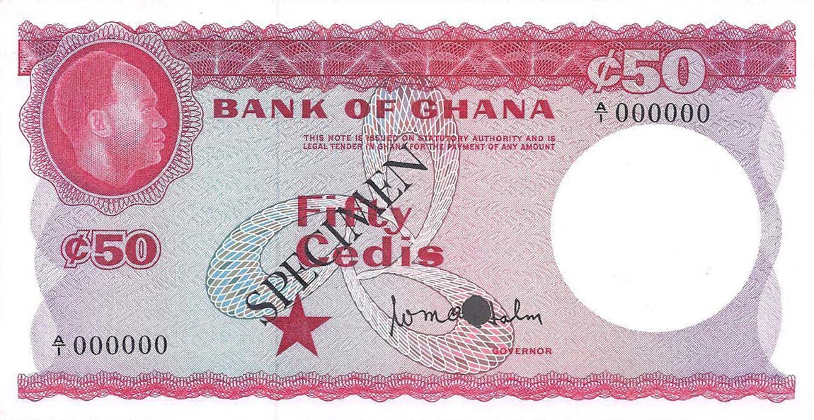 Front of Ghana p8s: 50 Cedis from 1965