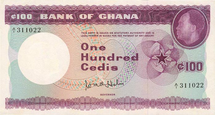 Front of Ghana p9a: 100 Cedis from 1965