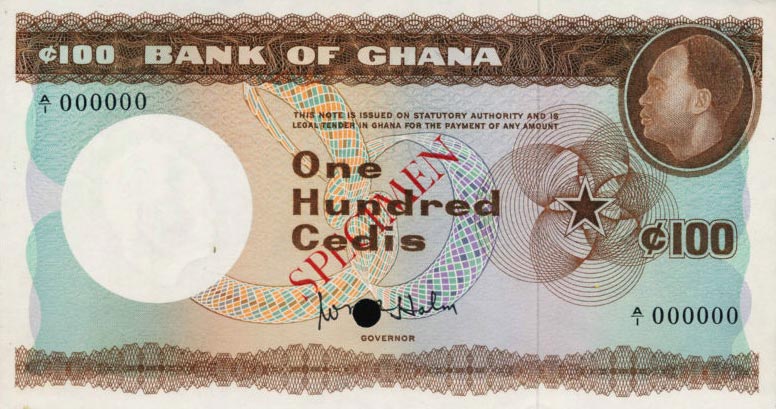 Front of Ghana p9ct: 100 Cedis from 1965