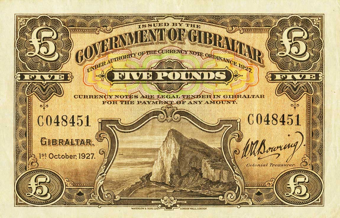 Front of Gibraltar p13: 5 Pounds from 1927
