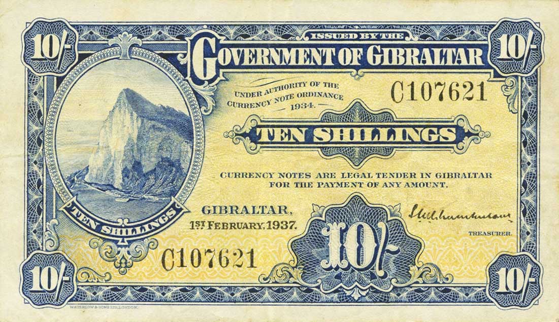 Front of Gibraltar p14a: 10 Shillings from 1937