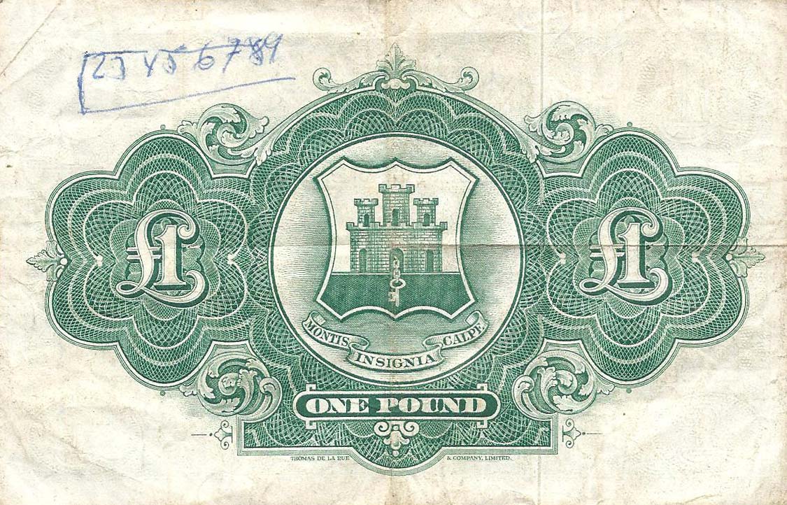 Back of Gibraltar p15c: 1 Pound from 1954