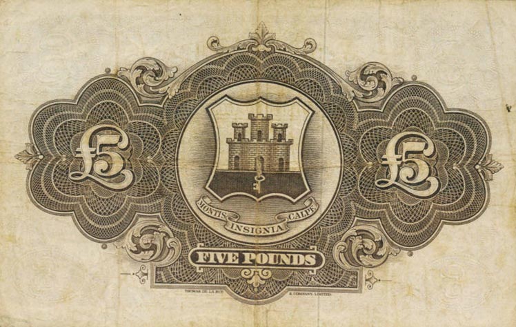 Back of Gibraltar p19a: 5 Pounds from 1958