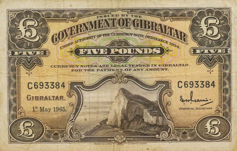 Front of Gibraltar p19a: 5 Pounds from 1958