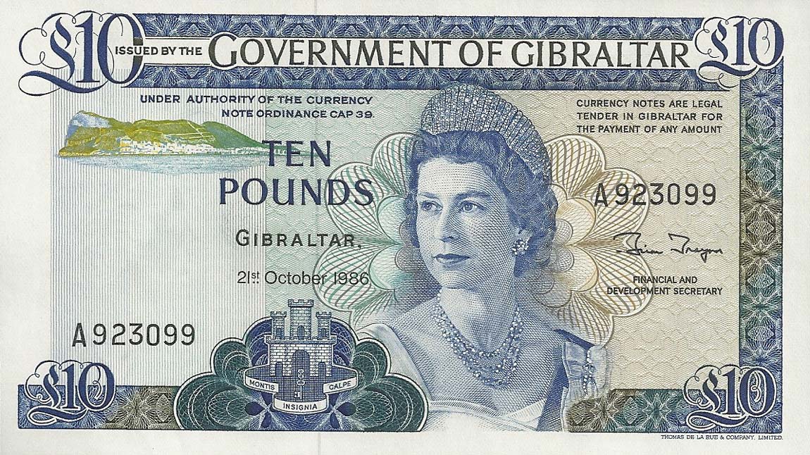 Front of Gibraltar p22b: 10 Pounds from 1986