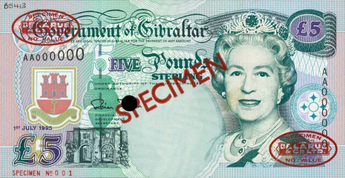 Front of Gibraltar p25s: 5 Pounds from 1995