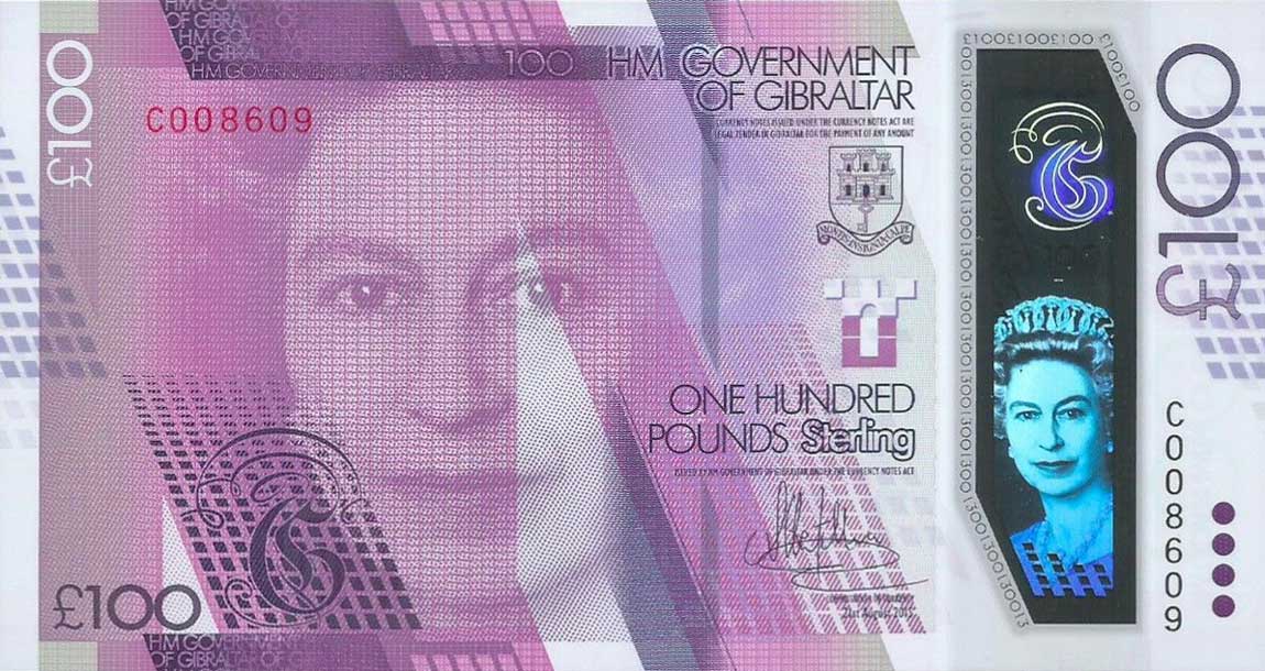 Front of Gibraltar p40a: 100 Pounds from 2015