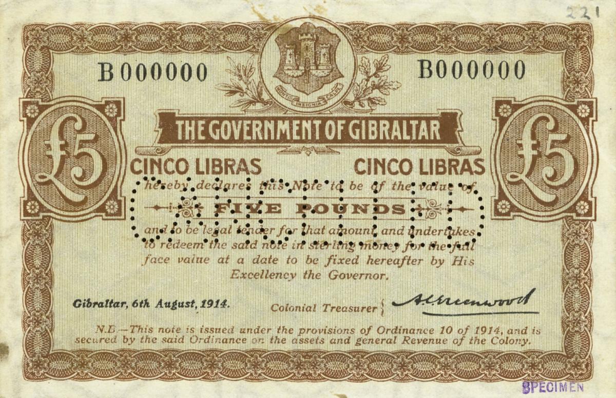 Front of Gibraltar p9s: 5 Pounds from 1914