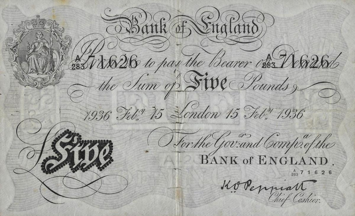 Front of England p335Ba: 5 Pounds from 1934