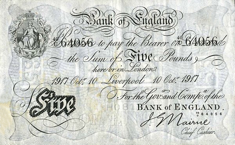 Front of England p304: 5 Pounds from 1902