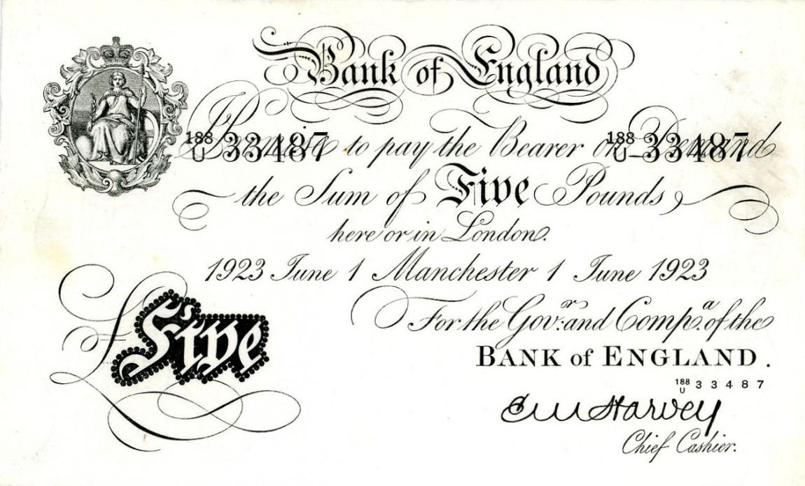 Front of England p312d: 5 Pounds from 1918