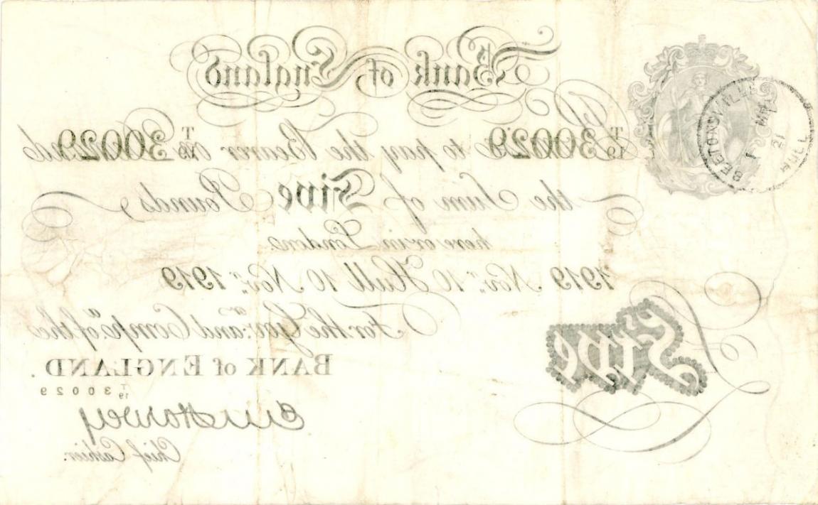 Back of England p312e: 5 Pounds from 1918