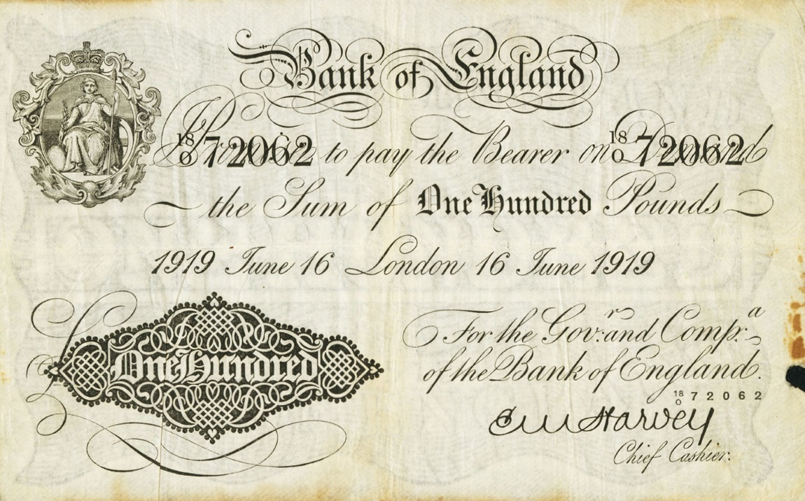 Front of England p316: 100 Pounds from 1918