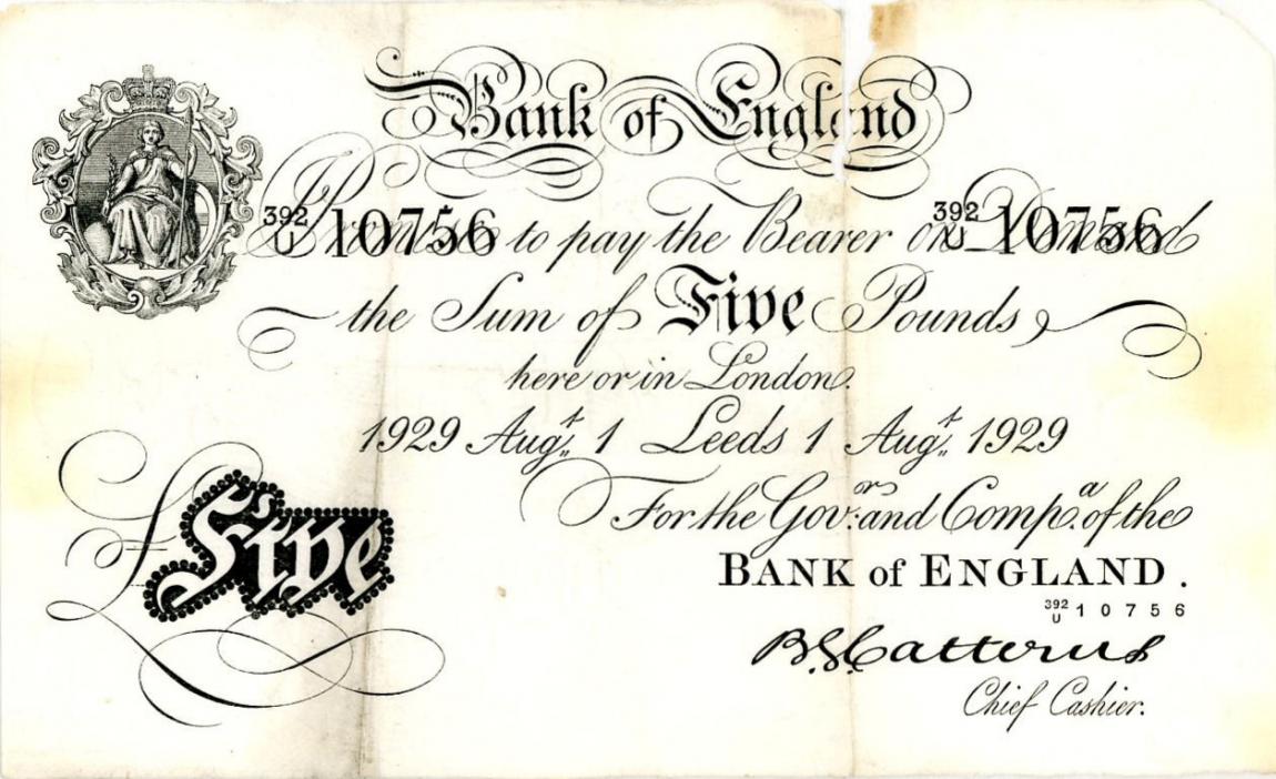 Front of England p328b: 5 Pounds from 1929