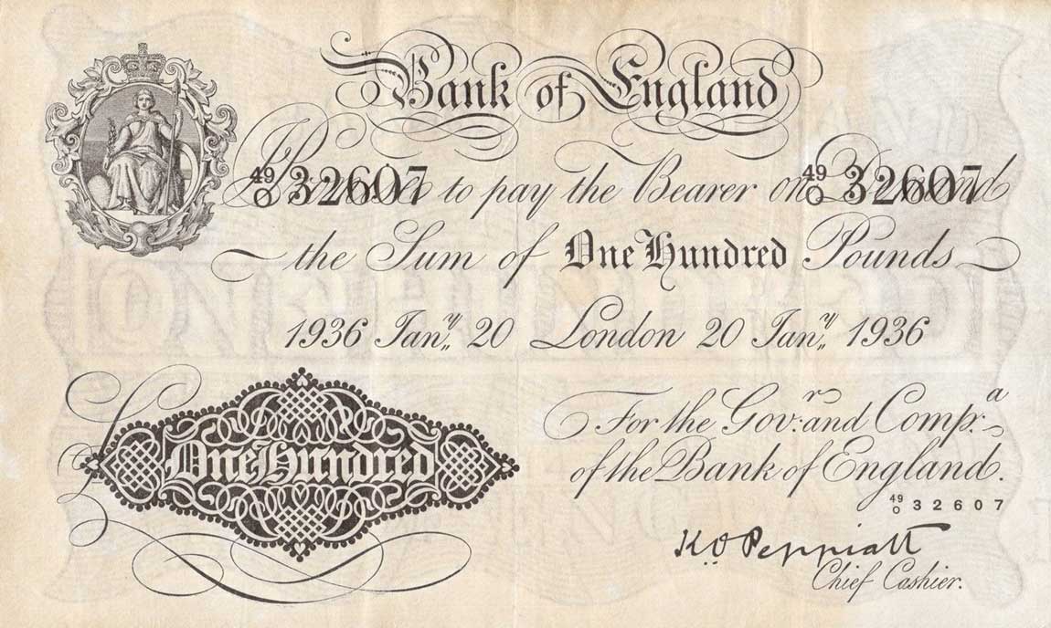 Front of England p339a: 100 Pounds from 1934