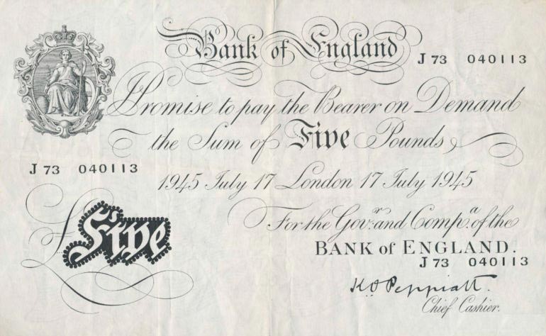 Front of England p342: 5 Pounds from 1944