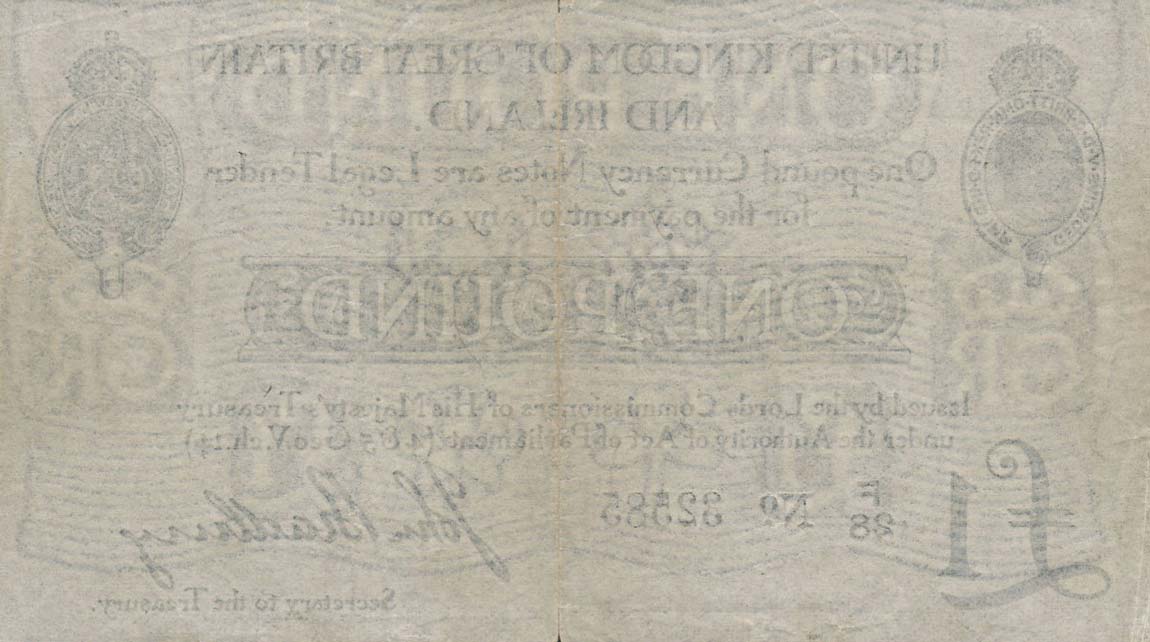 Back of England p349a: 1 Pound from 1914