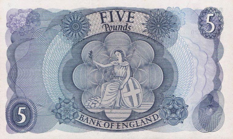 Back of England p375c: 5 Pounds from 1970