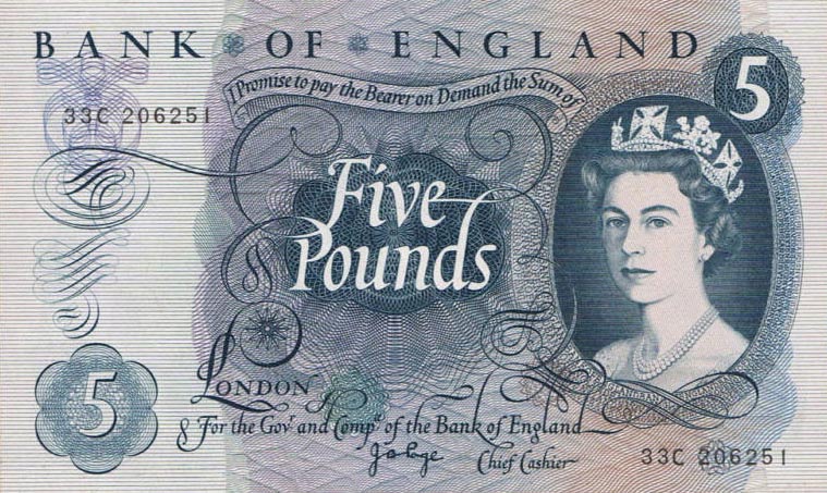 Front of England p375c: 5 Pounds from 1970